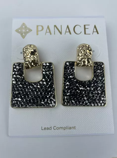 NEW Panacea Women Gold-tone Black Stone Square Design Stylish Jewelry Earrings