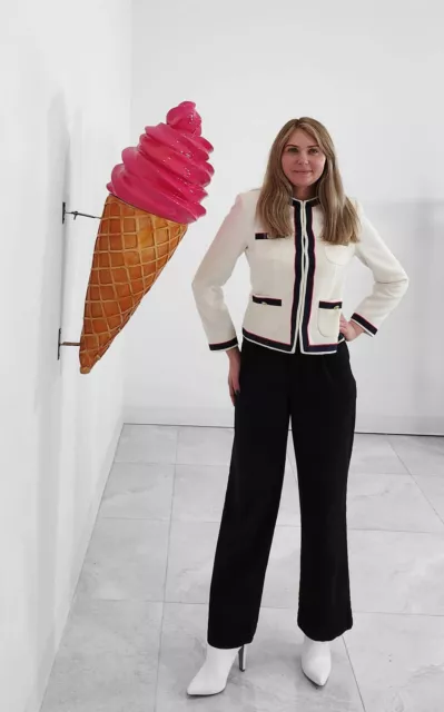 Ice Cream Soft Serve Waffle Cone Statue Hot Pink Wall Hanging 3Ft Indoor Outdoor