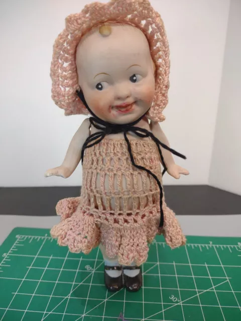 Vtg Nippon Bisque Ceramic Jointed Baby Doll Crochet Clothing