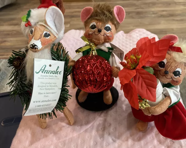 3 Annalee Christmas Reindeer 2010, Christmas Mouse Holding Ornament, & Mouse