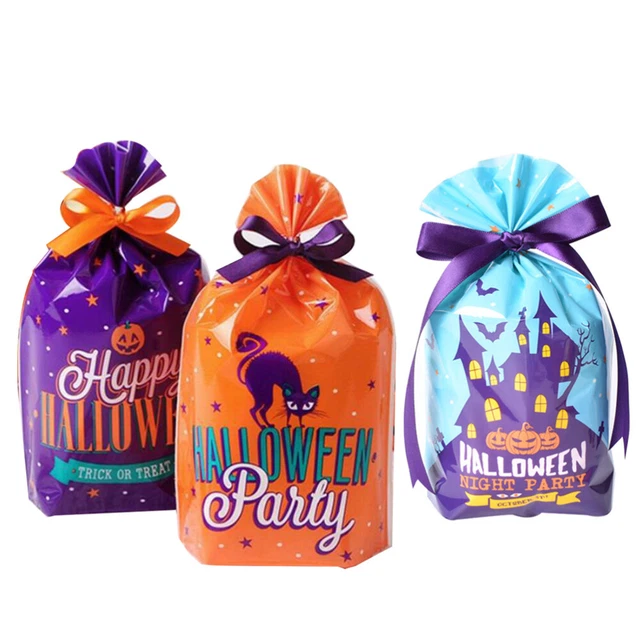 150 pz borse a bocca piatta per bambini zucche di Halloween zucche biscotti oggetti di scena decorativi