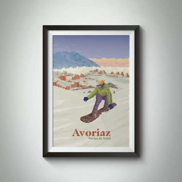Avoriaz Snowboarding Travel Poster - Framed - Vintage - Bucket List Prints
