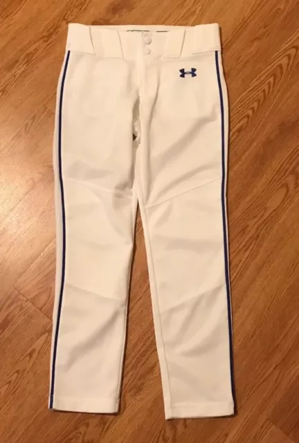 Under Armour Baseball Pants Youth S White Utility Tapered Fit Boys Blue Stripe