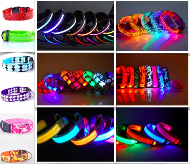 LED Glow Collar Dog Puppy Pet Flashing Light Safety Glow In The Dark FAST POST