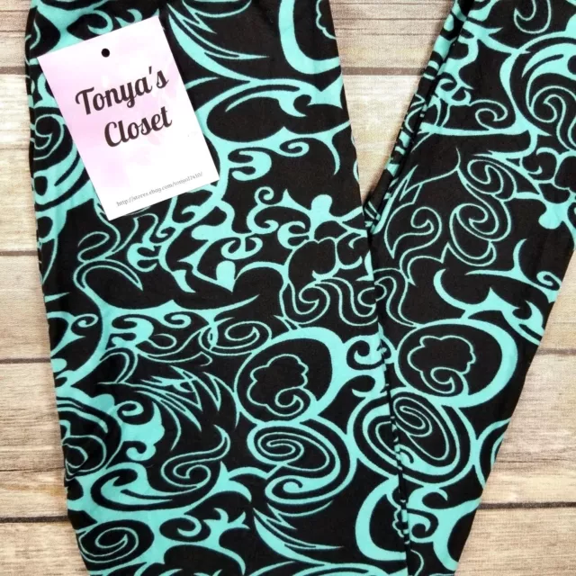 Kids Girls Toddler Leggings Green and Black Abstract Swirl   S/M  &  L/XL