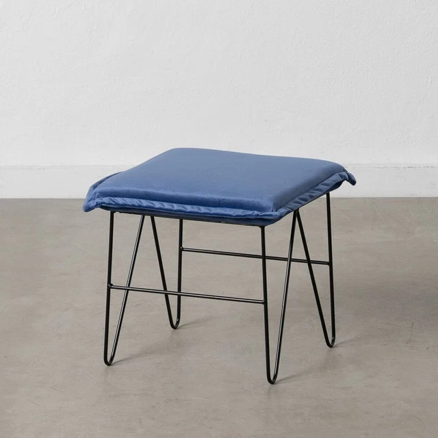Puff Tessuti Sintetici Blu Metallo 40x40x35 cm