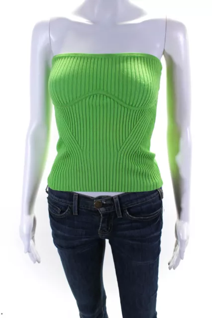 Camila Coelho Womens Strapless Ribbed Knit Crop Top Neon Green Size Extra Small