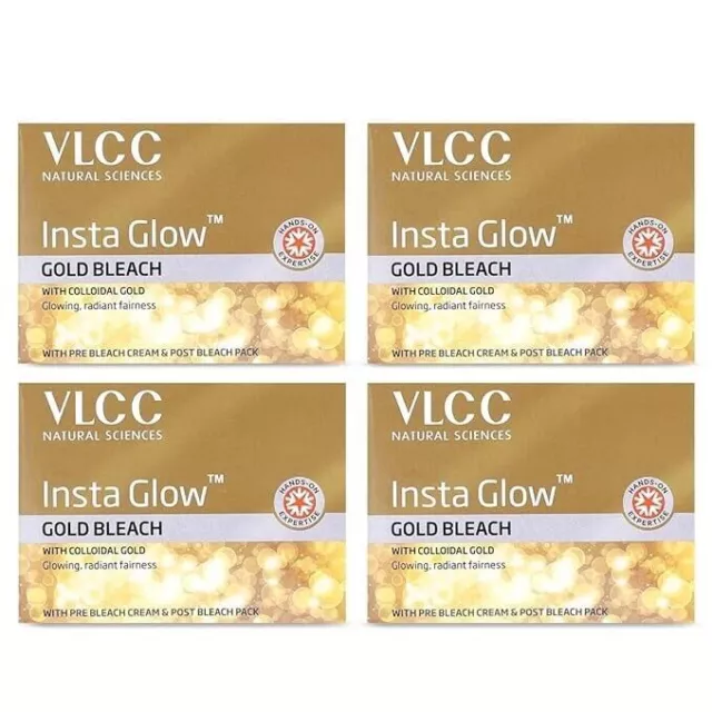 Crema blanqueadora VLCC Insta Glow Gold, (PAQUETE DE 4) ~ (30 g x 4 = 120 g)