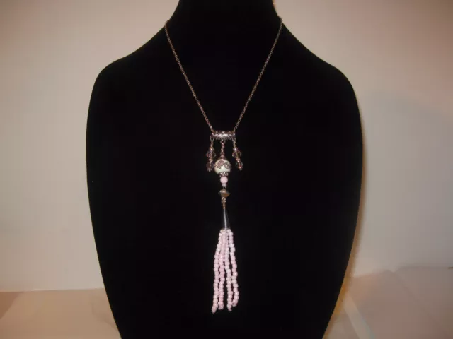 Smds Resort Accessories Collection Pale Pink Seeded Tassel Long Necklace Nwt!