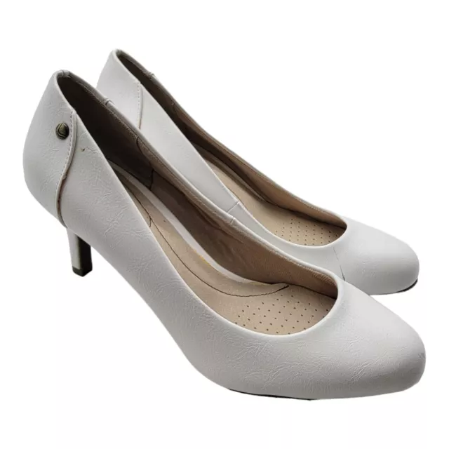 Life Stride Shoes Womens 8.5 White Lively Dress Pumps Heels Leather Casual
