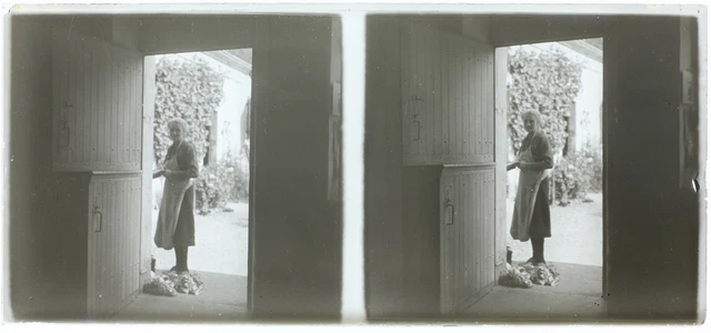 France Femme Famille Maison c1950 Photo Stereo Amateur Plaque de verre Vintage