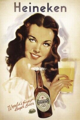 Poster Manifesto Locandina Pubblicitaria Vintage Birra Heineken Arredo Pub Bar