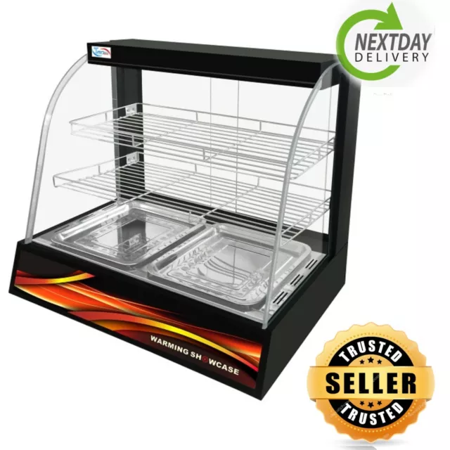 New Heated Black Hot Pie Counter top Food Display Cabinet Lamps Warmer pasties