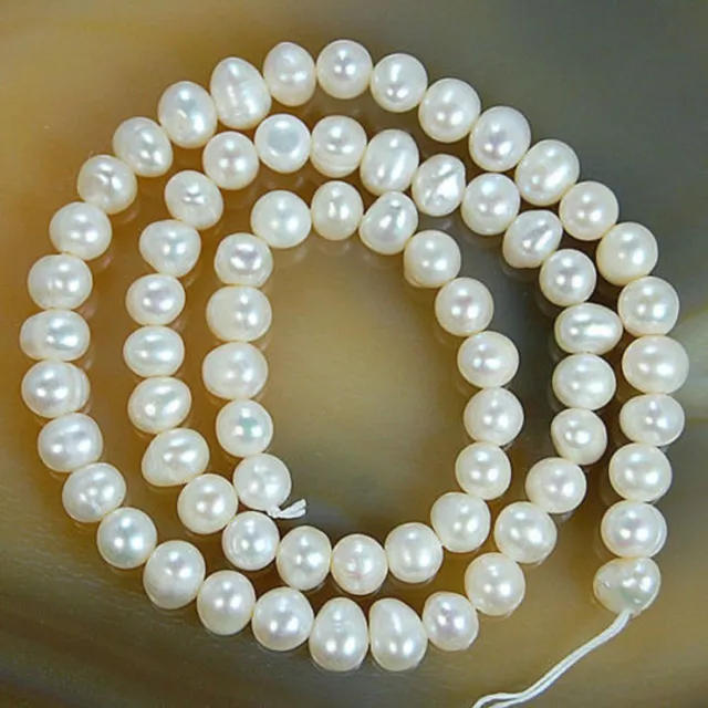 5-6mm-13-14mm Natural Cultured Freshwater White Pearl Round Loose Beads 14.5'' 3