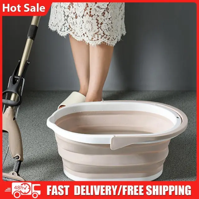 Collapsible Bucket Rectangular Car Wash Bucket for House Cleaning (Beige)