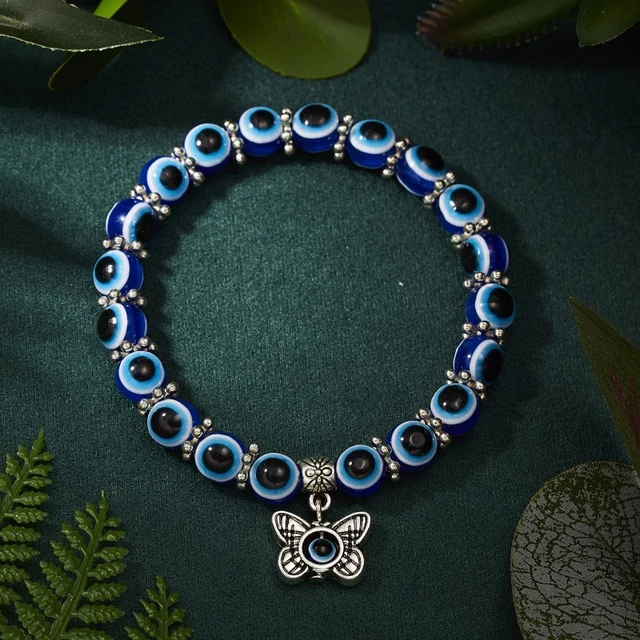 Lucky Butterfly Blue Evil Eye Beads Protection Bracelet Bangle Jewelry Women Men