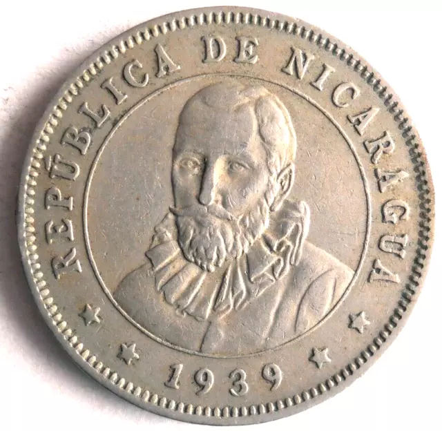 1939 NICARAGUA 25 CENTAVOS - Excellent Coin - FREE SHIP - Latin Bin #6