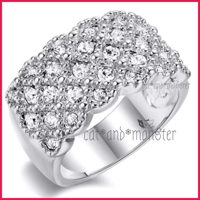 18K White Gold Gf Ladies Girls Luxury Wedding Dress Cocktail Crystals Band Ring