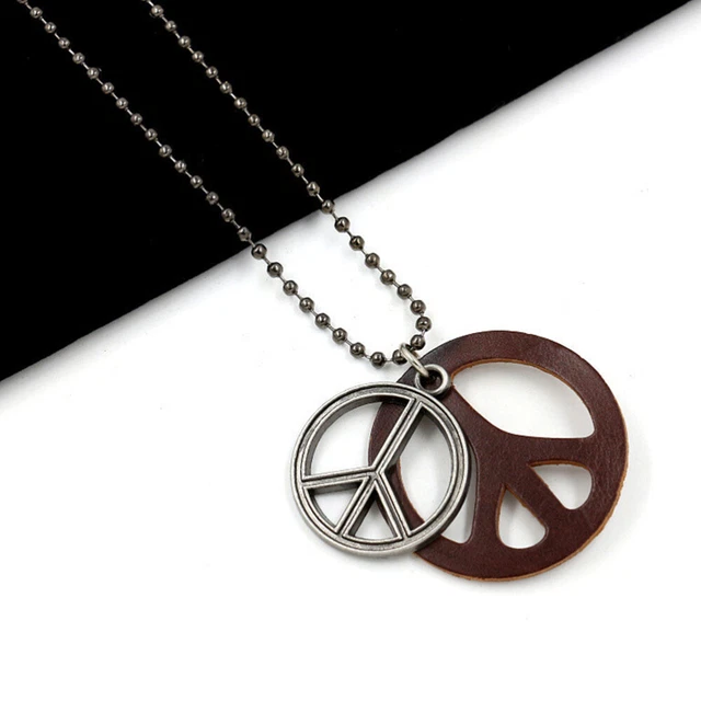 2 Stück Retro Peace Charm Halskette Peace Sign Anhänger Schmuck Mode Pullover 2
