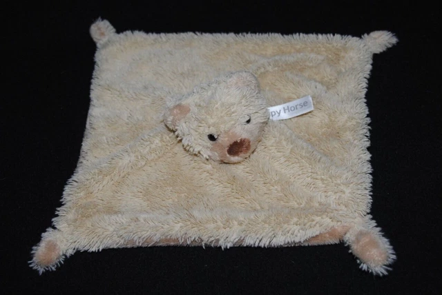 Doudou plat ours HAPPY HORSE  fourrure beige brun marron grelot TTBE