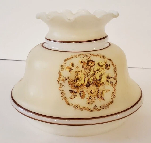 Vintage GWTW 6" Fitter Yellow Rose Wreath Oil Or Electric Glass Lamp Shade 3