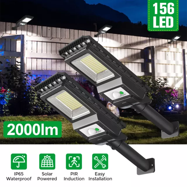 2x Solar Street Lights Outdoor Waterproof Motion Sensor 156-LED Wall Flood Lamps