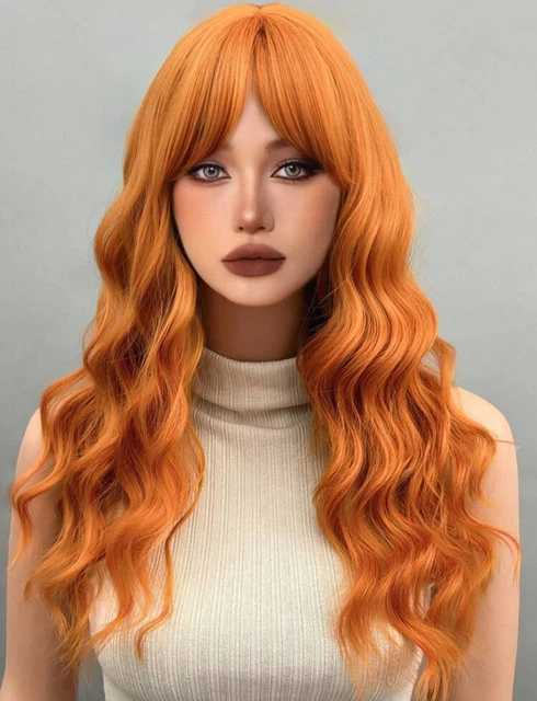 Perruque Synthétique Orange Roux Longs Ondulés – Bonnet Monofilament, Taille Moyenne, +4 Bonnets Offerts | Perruque Femme Cheveux Synthétiques Bouclés