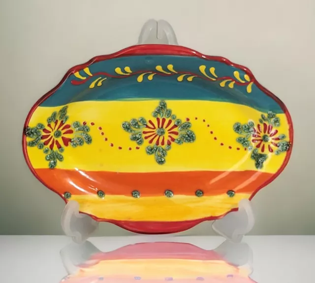 Del Rio Salado Trinket Dish Tray Oval Yellow Red Blue Ceramic Pottery Spain