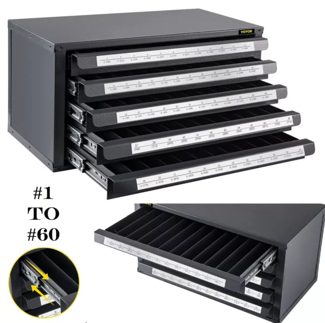 Drill Bit Dispenser Cabinet 60-Compartment Organizer 5 Drawer #1-60 Tool Box NEW