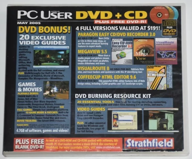 PC USER DVD plus CD May 2005 DVD Burning Resource Kit Full Version Software More