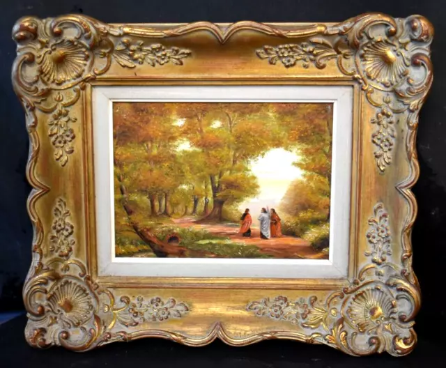 Tableau ancien huile paysage animé style XIXème école Française XXème