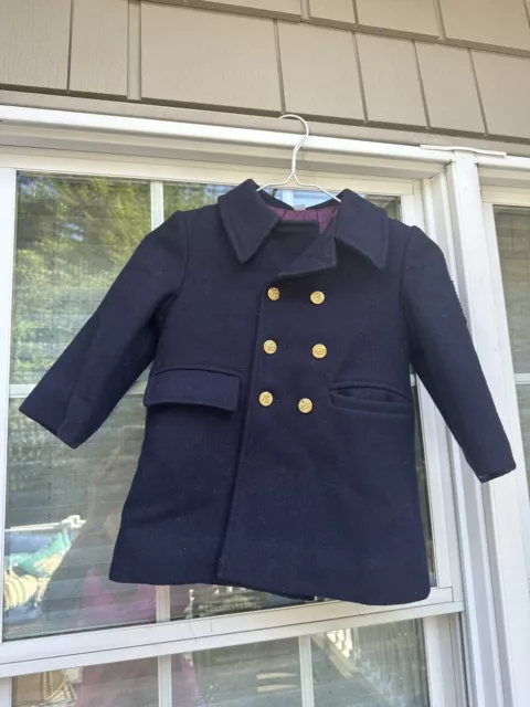 Vintage Fieldston US Navy Double Breasted Wool Dress Pea Coat Kids size 4