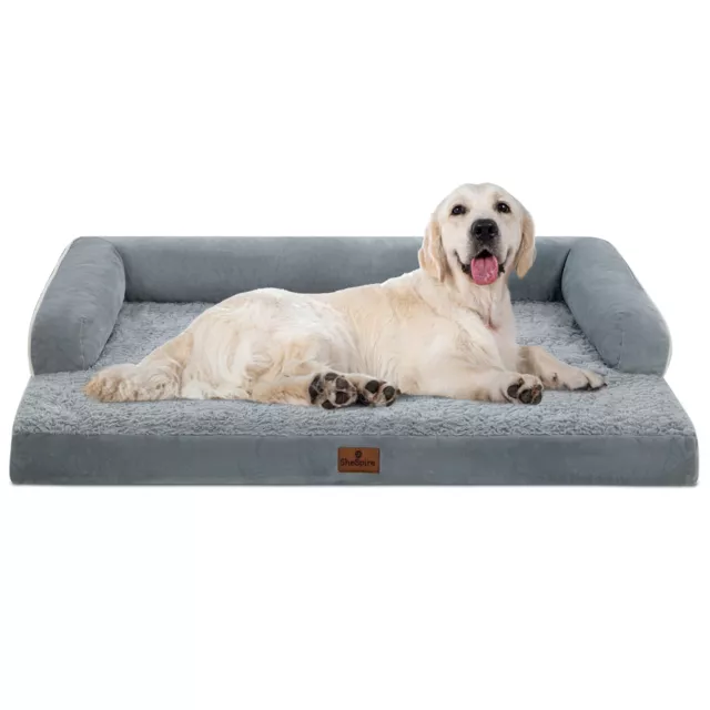 Gray Orthopedic Dog Bed Waterproof Memory Foam Bolster Pet Couch for X-Large Dog
