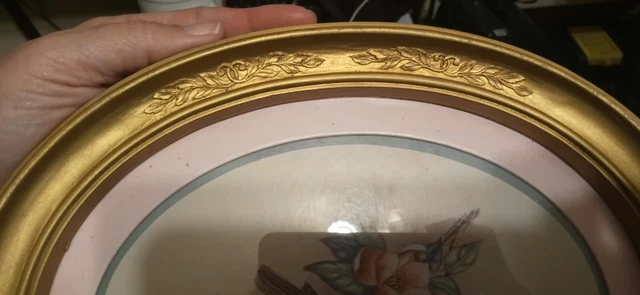 VINTAGE PAIR OF Home Interiors Bird Flowers Matted Gold Oval