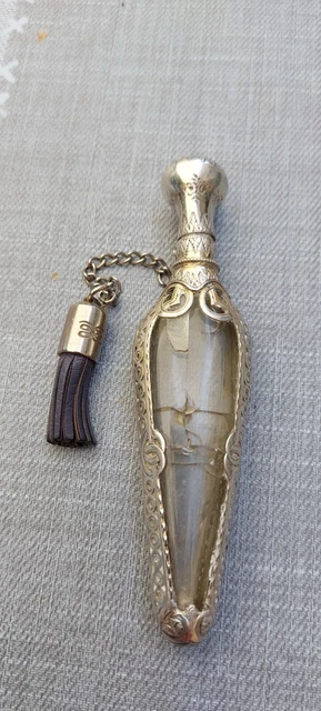 Pendentif Flacon De Parfum En Argent Sterling 925 Gravé - Vintage Fin 20ème