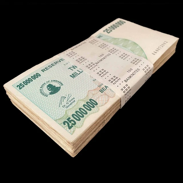 Zimbabwe 100 x 25.000.000 Dollars 2008 - Pick- 56 - 100 PCS USED