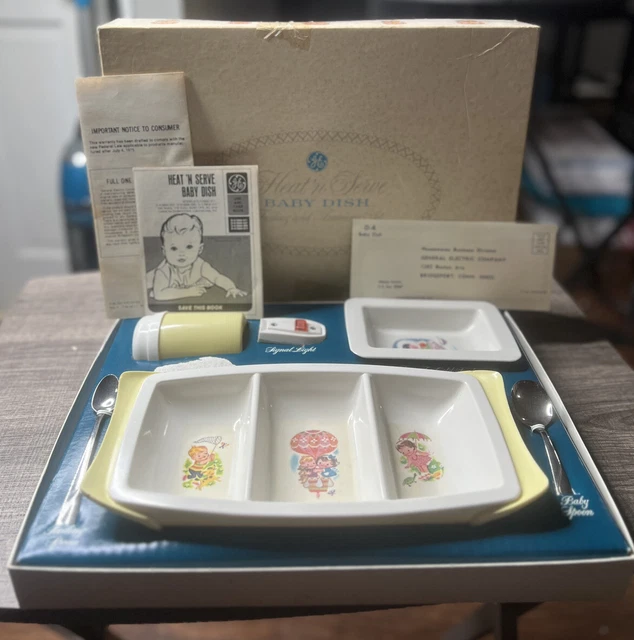 1970s Heat N Serve Baby Dish, Feeding And Training Set  Original W/Box & Manual