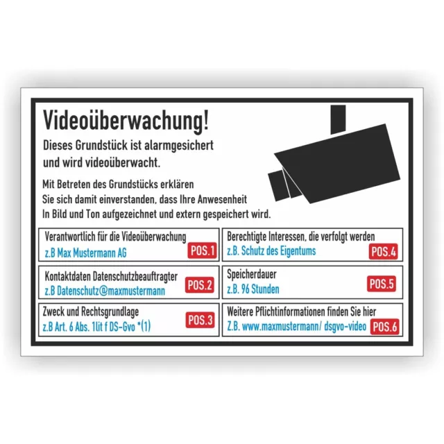 Videoüberwachung Datenschutz dsgvo Schild Wunsch-Text videoüberwacht BDSG Vi133