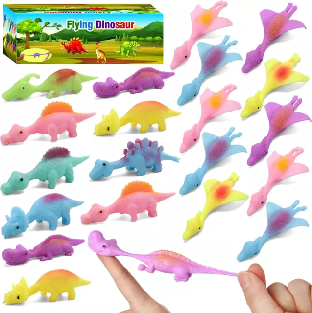 20 Pcs Slingshot Dinosaur Finger Toys, Party Favors for Kids Sticky Rubber Dino