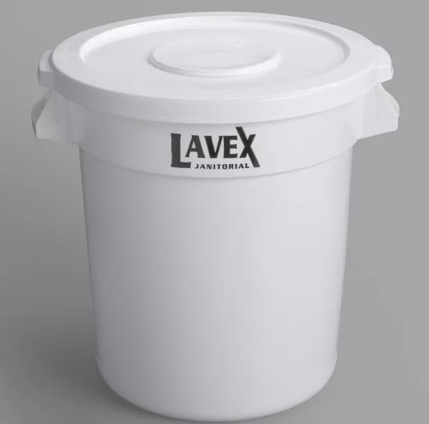 Lavex Janitorial 10 Gallon White Round Heavy-Duty Commercial Trash Can and Lid