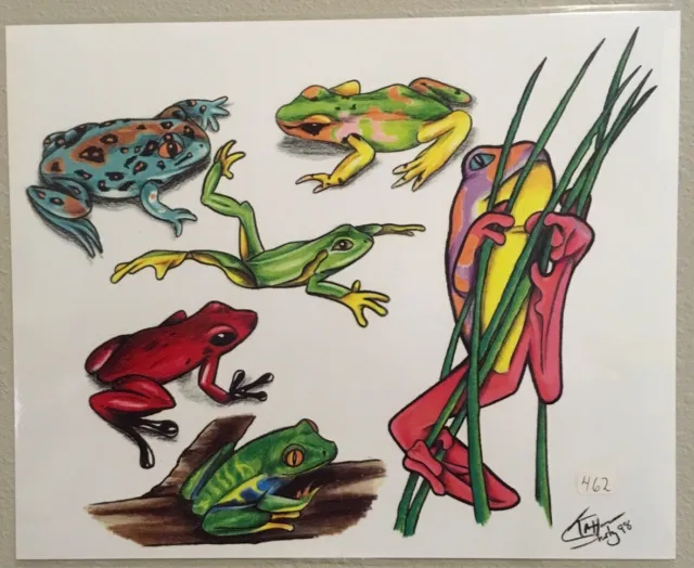 Tattoo Studio Shop Flash Single Sheet Poison Tree Frogs Toad 11” X 14" Print