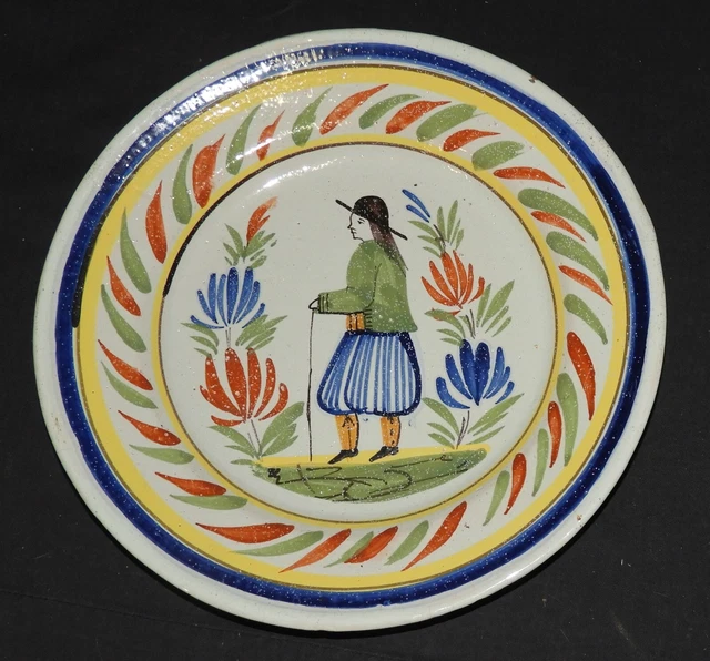 M} Faïence de QUIMPER - HB - Fin 19è / Belle assiette ancienne, breton (n°11)