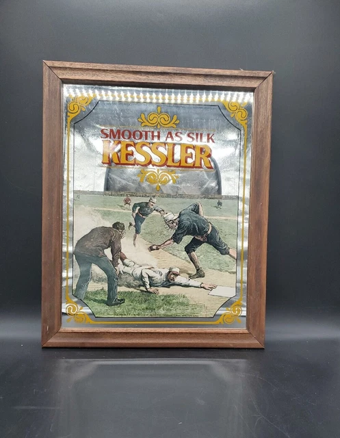 Whiskey Bar Mirror  Baseball Smooth As Silk Kessler Vintage Bar Sign