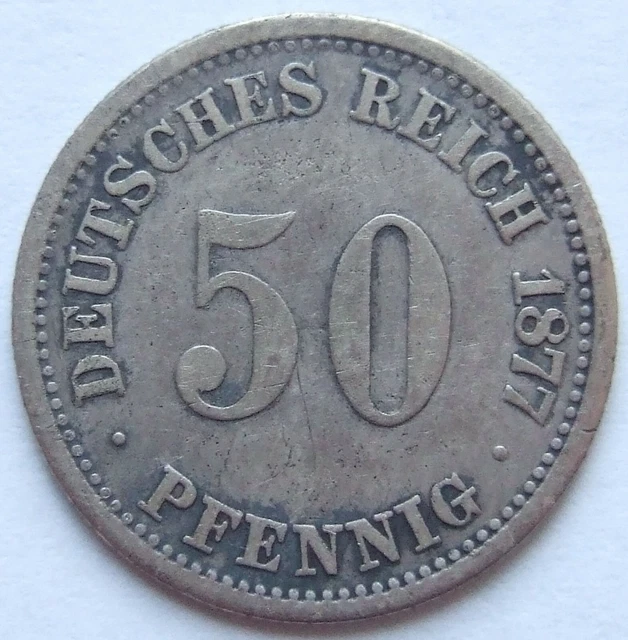 Moneta Reich Tedesco Impero Tedesco Argento 50 Pfennig 1877 F IN fine