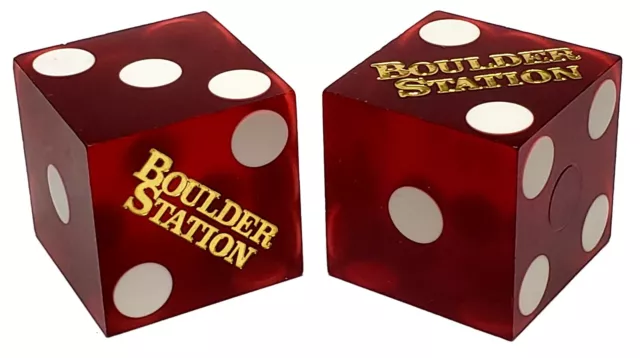 Boulder Station Las Vegas Casino Dice Pair Mixed Serial #s Dark Red Frosted