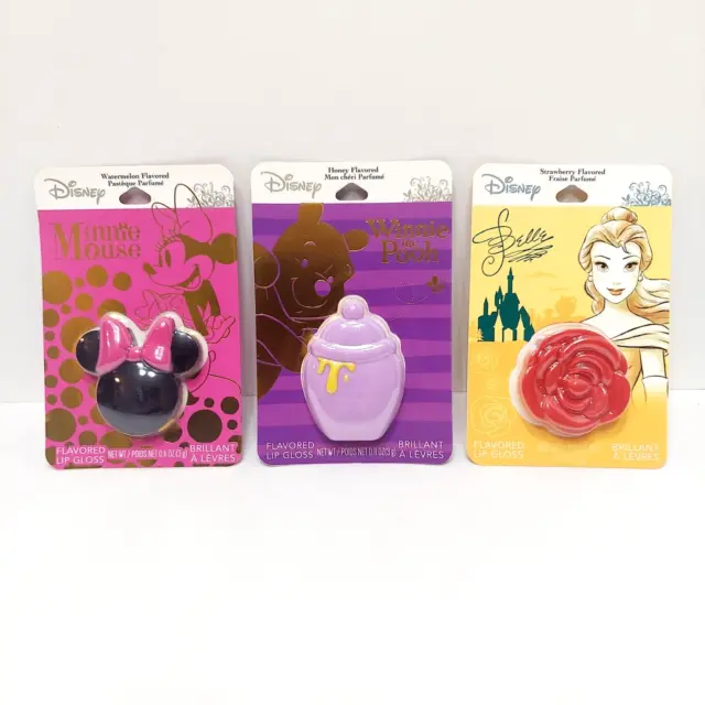 DISNEY Flavored Lip Gloss Compact Minnie Mouse, Winnie The Pooh, Belle SET of 3