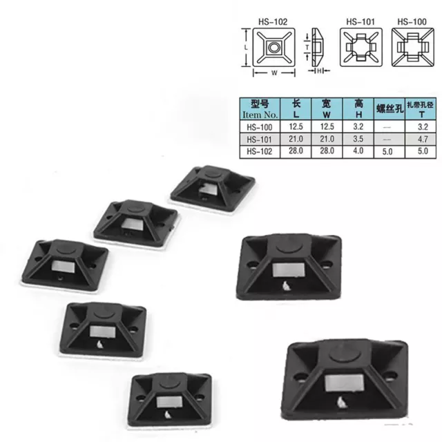Self Adhesive Cable Wire Square Tie Mounts Cord Clip Sticky Base Pad Black/White