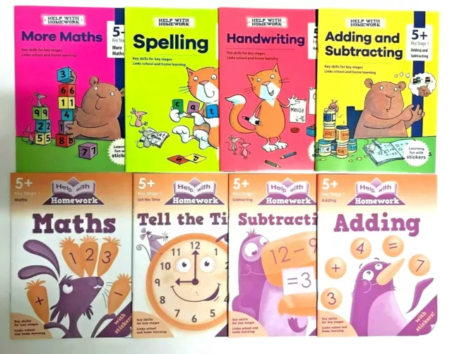 Year 1 Home Learning 8 Workbooks Bundle Maths Spelling Handwriting time Age 5-6