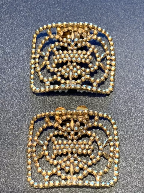 Vintage MUSI Replica Victorian Cut Steel Shoe Clips Gold Tone