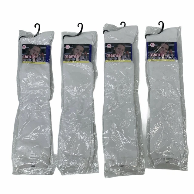 Lot 4- Mamia Knee High School Girl Socks Youth Size L (6-8) White 4 Pairs New